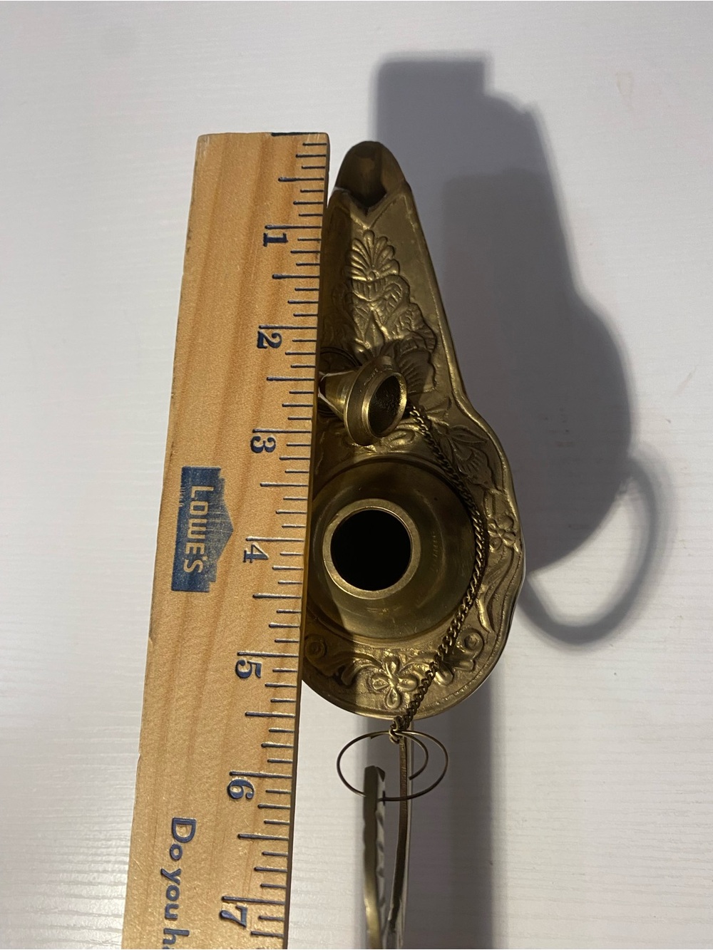 Vintage Engraved Brass Aladdin Genie Lamp Oil Incense Burner Chained Lid - Picture 8 of 10
